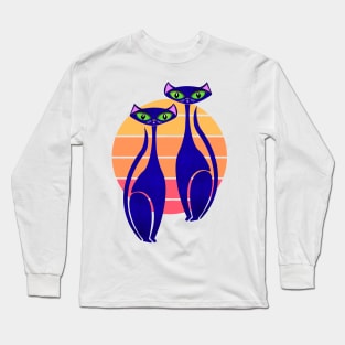 modern cat sunset Long Sleeve T-Shirt